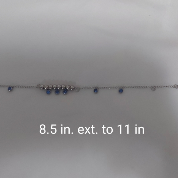 Blue CZ Anklet Rhodium Plated,316L S.Steel - Picture 9 of 9